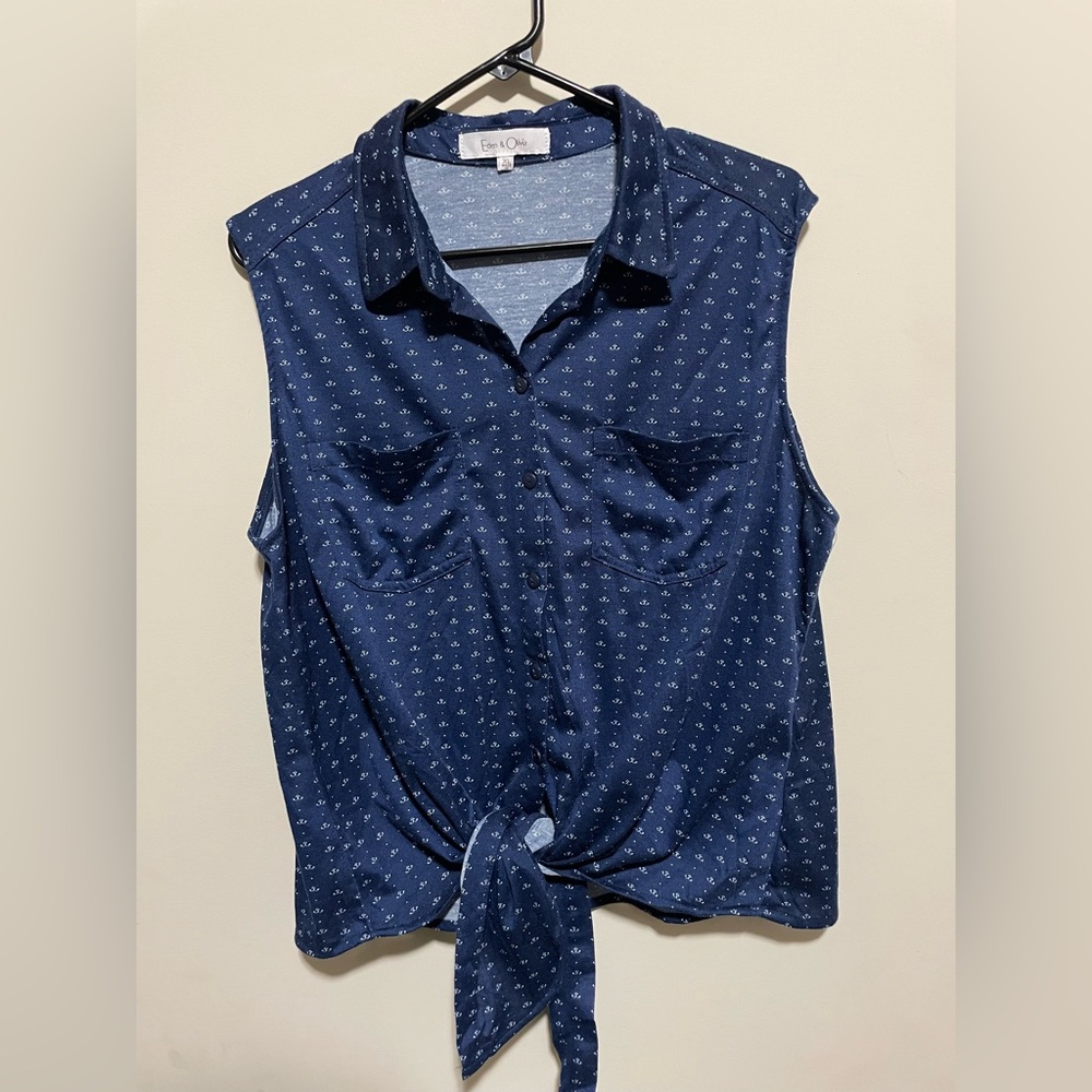 Eden & Olivia Navy Anchor Print Button Down Shirt